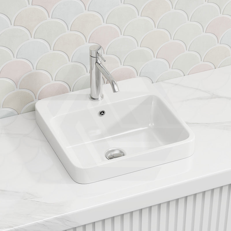 Lukka Kliff Fine Ceramic Inset Basin with Overflow and Tap hole 415/495mm - Gloss White