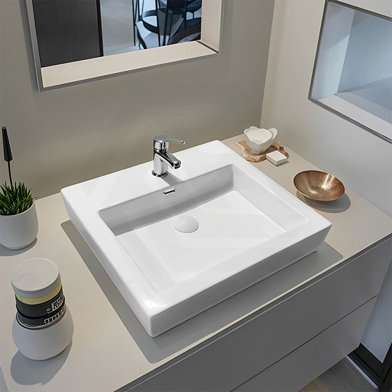 Lukka Kliff 480x450x120mm Gloss White Insert Ceramic Basin with Overflow and Taphole