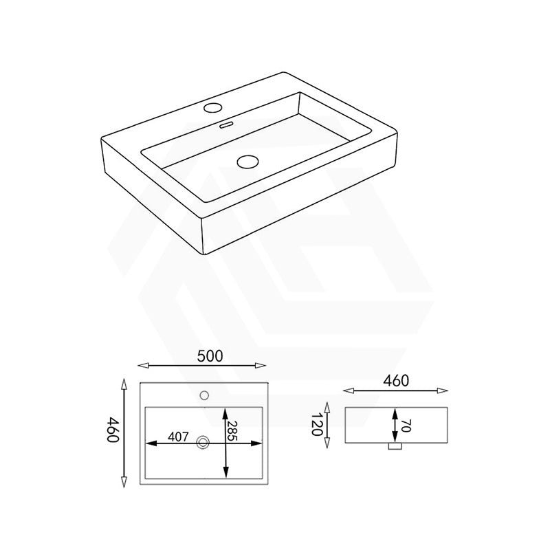 Lukka Kliff 480x450x120mm Gloss White Insert Ceramic Basin with Overflow and Taphole