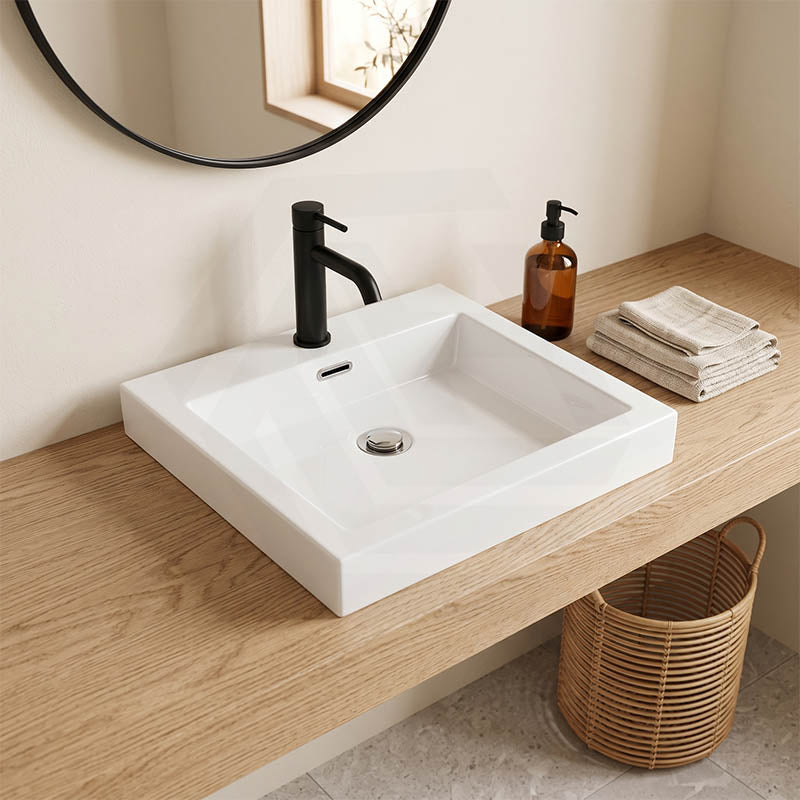 Lukka Kliff Rectangle Ceramic Inset Basin with Overflow & Tap hole 500x460x120mm - Gloss White