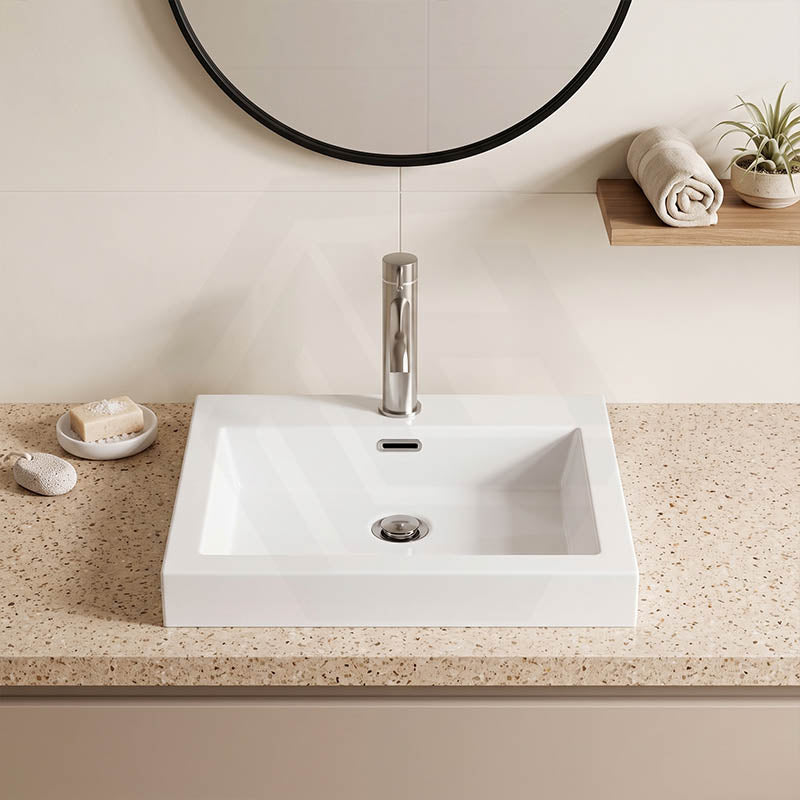 Lukka Kliff Rectangle Ceramic Inset Basin with Overflow & Tap hole 500x460x120mm - Gloss White