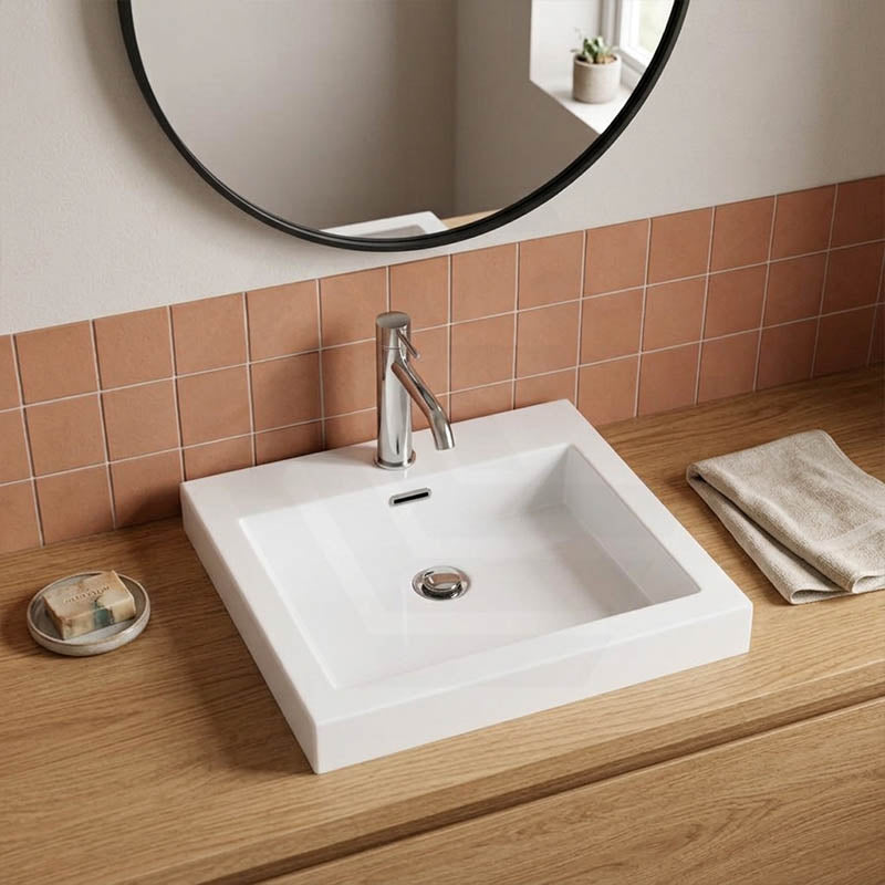 Lukka Kliff Rectangle Ceramic Inset Basin with Overflow & Tap hole 500x460x120mm - Gloss White