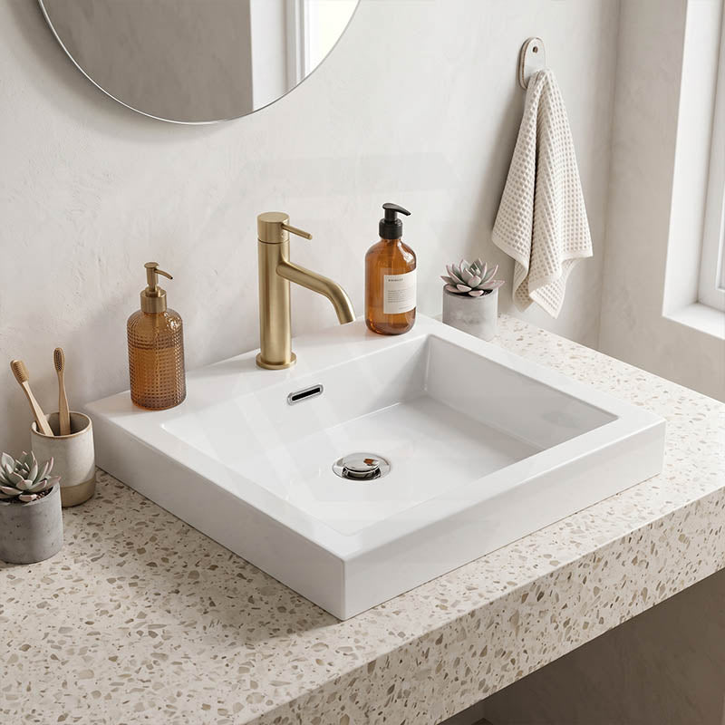 Lukka Kliff Rectangle Ceramic Inset Basin with Overflow & Tap hole 500x460x120mm - Gloss White