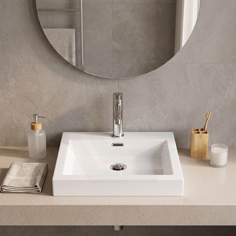 Lukka Kliff Rectangle Ceramic Inset Basin with Overflow & Tap hole 500x460x120mm - Gloss White