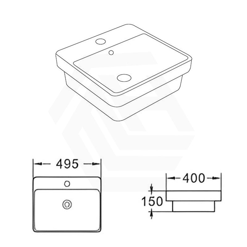 415/495mm Lukka Kliff Gloss White Fine Ceramic Inset Basin with Overflow and Tap hole