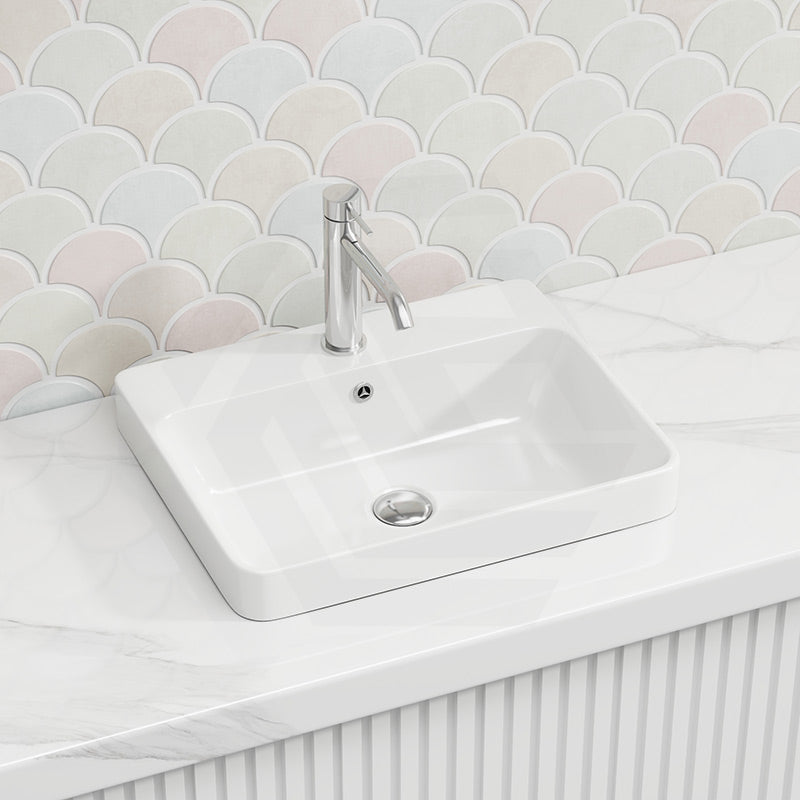 Lukka Kliff Fine Ceramic Inset Basin with Overflow and Tap hole 415/495mm - Gloss White