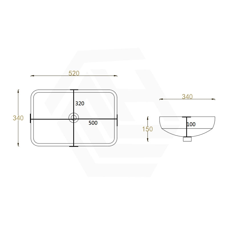 Lukka 520x340x150mm Rectangle Matt White Inset Ceramic Basin