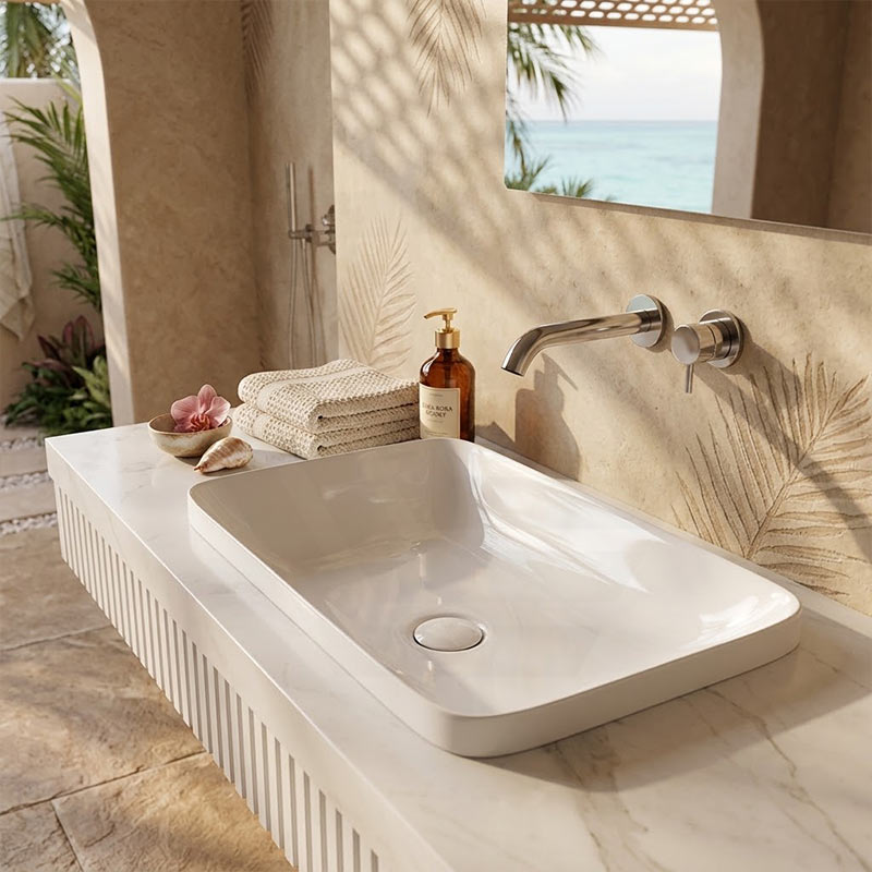 Lukka Rectangle Ceramic Inset Basin No Overflow 610x380x150mm - Gloss White