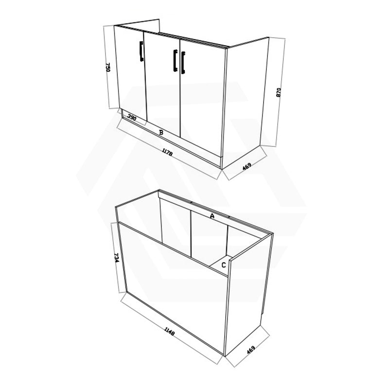 Lukka 1148x870x469mm PVC Kitchenette/Laundry Cabinet Only, Stainless Steel Sink Available