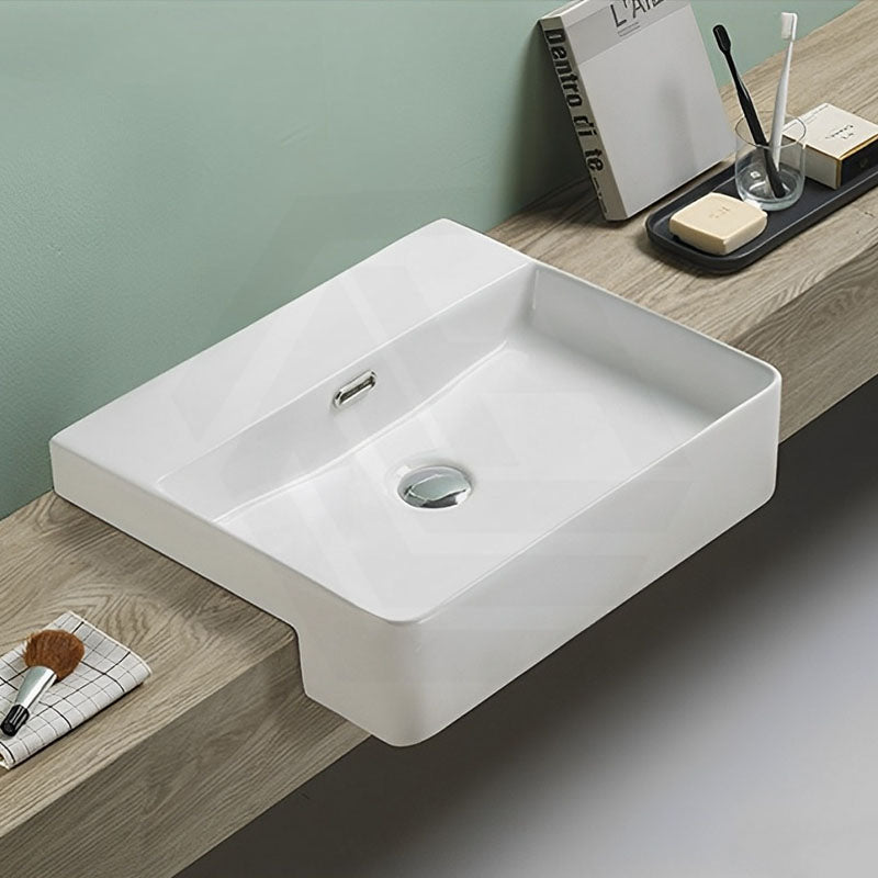 Lukka Kliff 505x420x130mm Fine Ceramic Gloss White Semi-Recessed Basin with Overflow