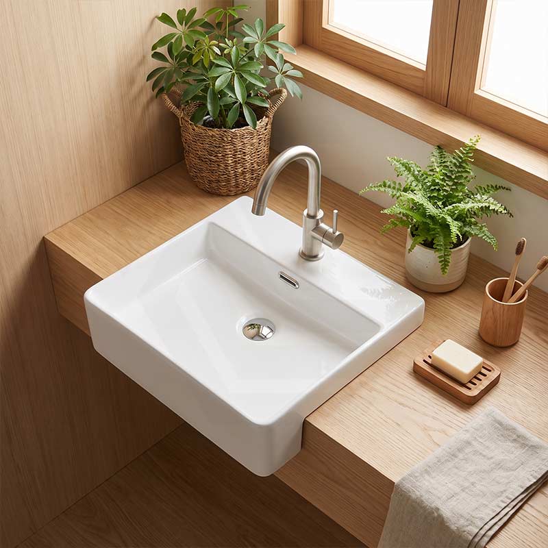 Lukka Kliff Fine Ceramic Semi-Recessed Basin with Overflow 505x420x130mm - Gloss White
