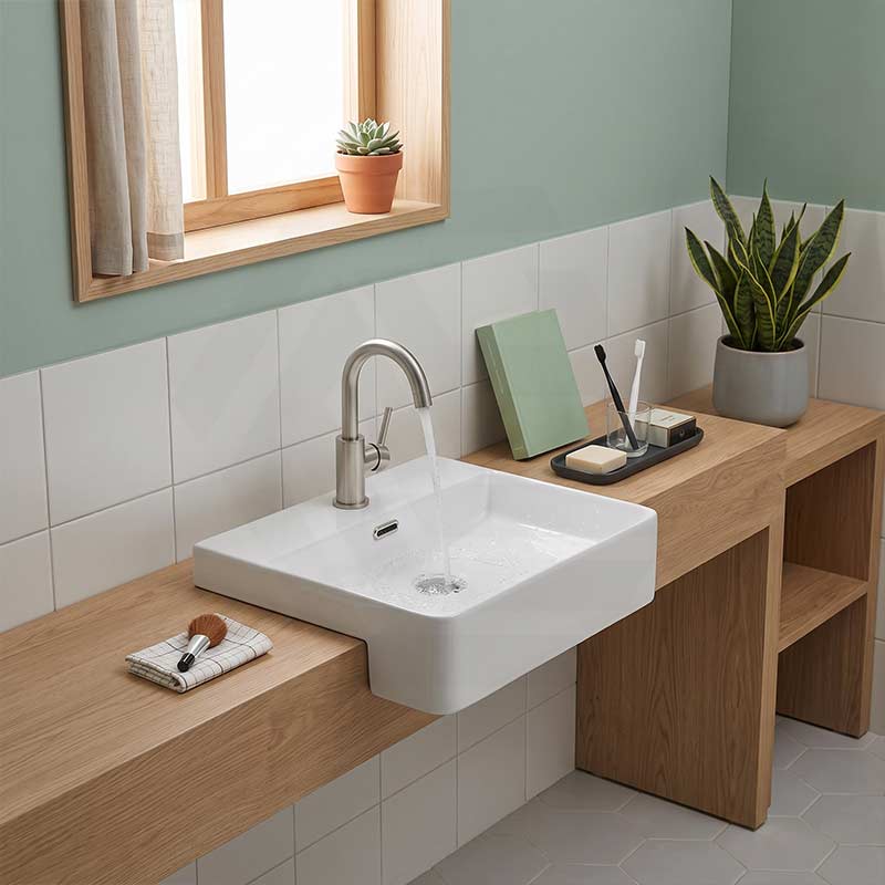 Lukka Kliff Fine Ceramic Semi-Recessed Basin with Overflow 505x420x130mm - Gloss White