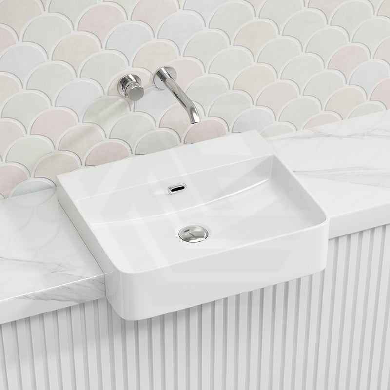 Lukka Kliff Fine Ceramic Semi-Recessed Basin with Overflow 505x420x130mm - Gloss White