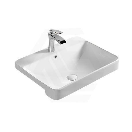 Lukka Kliff 585x460x170mm Gloss White Semi Recessed Ceramic Basin with Overflow and Tap Hole