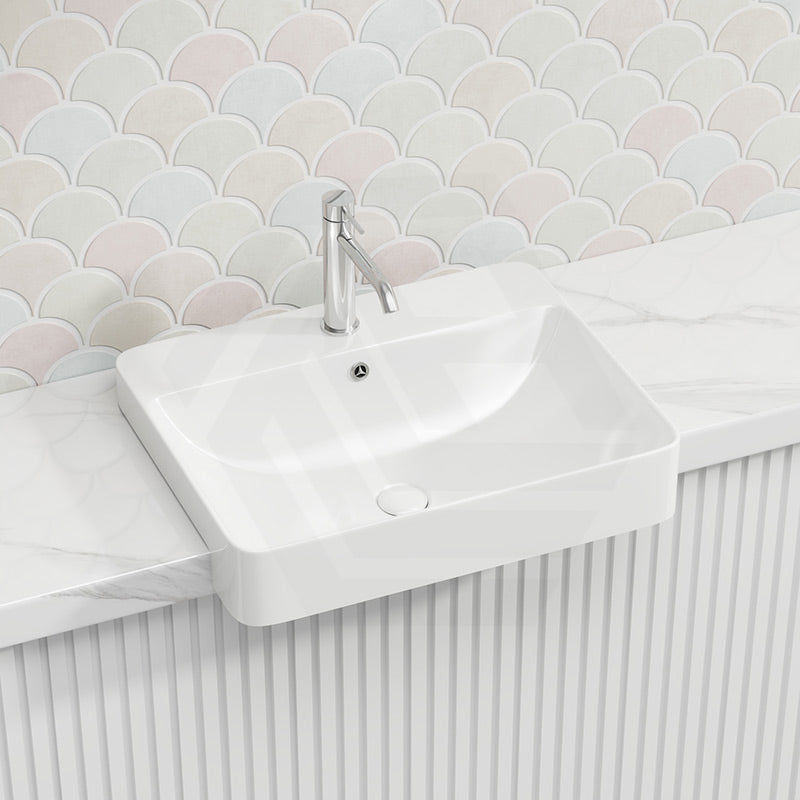 Lukka Kliff Semi Recessed Ceramic Basin with Overflow and Tap Hole 585x460x170mm - Gloss White