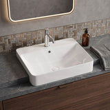 Lukka Kliff Semi Recessed Ceramic Basin with Overflow and Tap Hole 585x460x170mm - Gloss White
