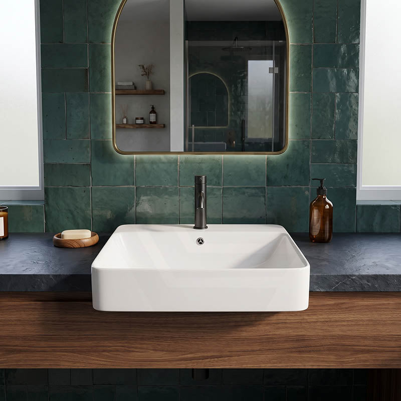 Lukka Kliff Semi Recessed Ceramic Basin with Overflow and Tap Hole 585x460x170mm - Gloss White