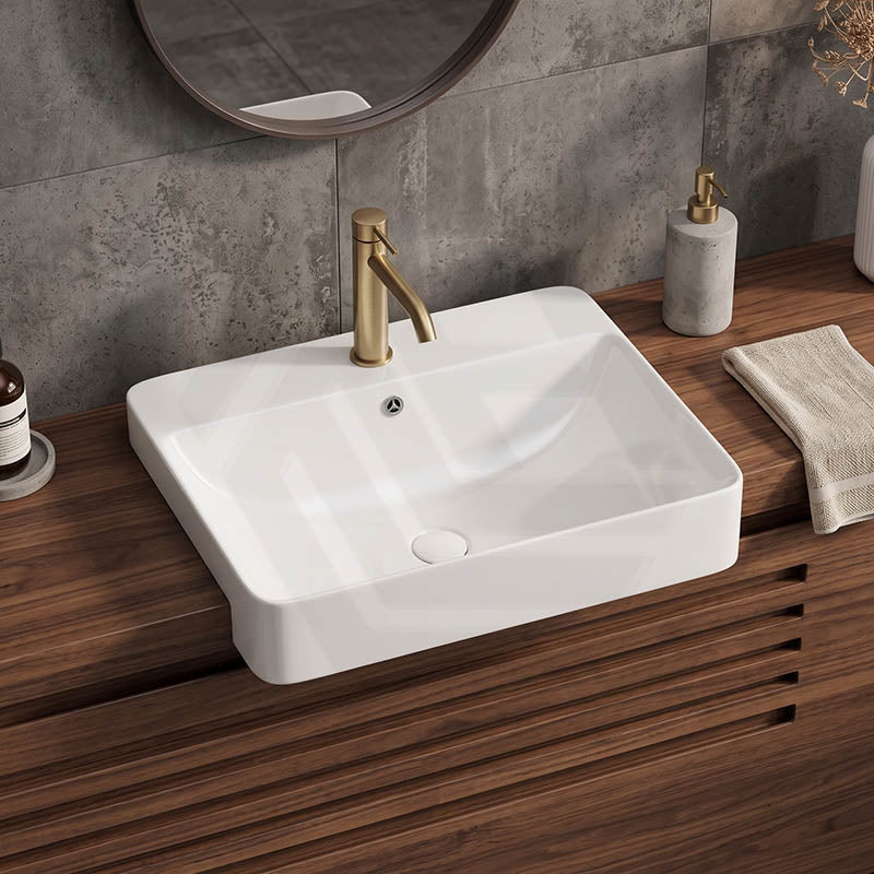 Lukka Kliff Semi Recessed Ceramic Basin with Overflow and Tap Hole 585x460x170mm - Gloss White