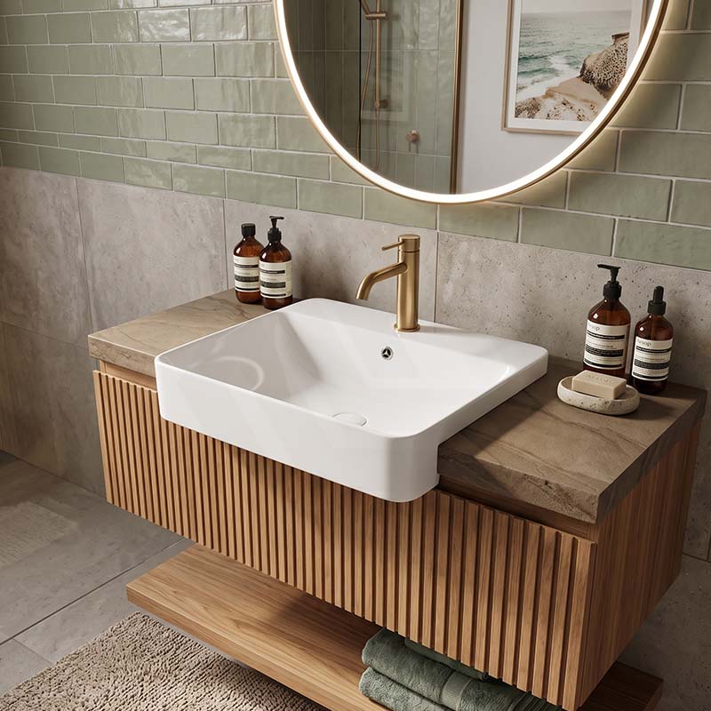 Lukka Kliff Semi Recessed Ceramic Basin with Overflow and Tap Hole 585x460x170mm - Gloss White