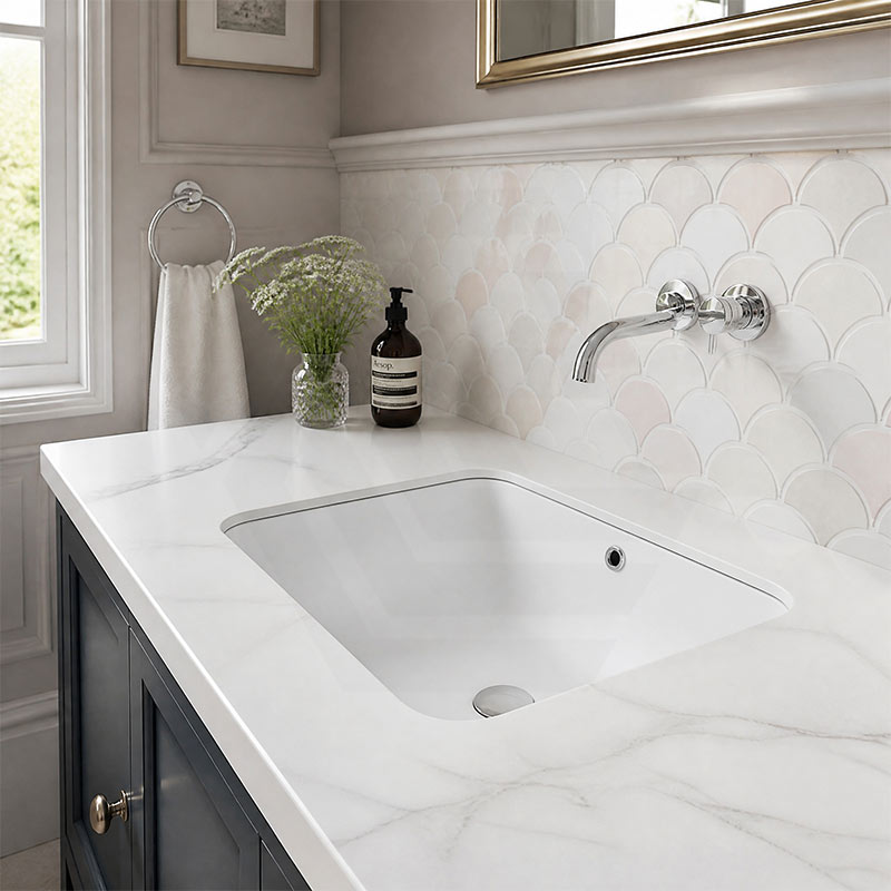 Lukka Kliff Rectangle Ceramic Under Counter Basin with Overflow 460/545/585mm - Variant Colour