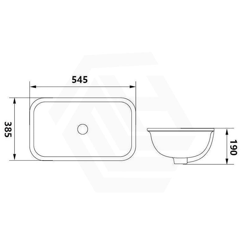 Lukka Kliff Rectangle Ceramic Under Counter Basin with Overflow 460/545/585mm - Variant Colour