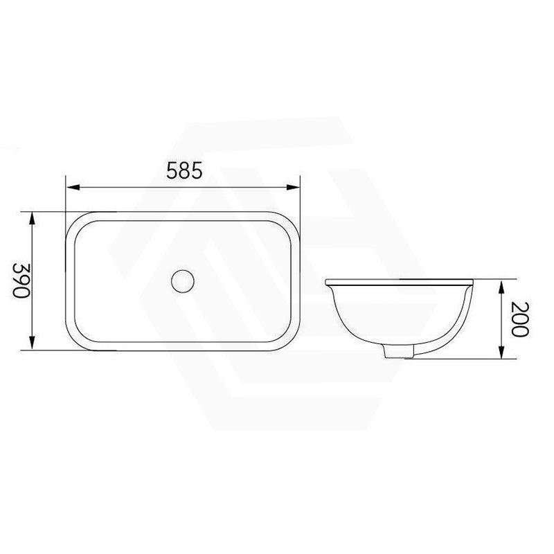 Lukka Kliff Rectangle Ceramic Under Counter Basin with Overflow 460/545/585mm - Variant Colour