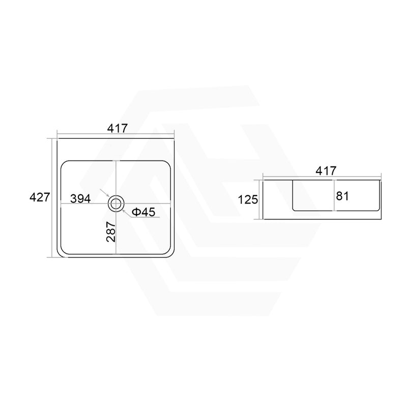 Lukka 417x427x125mm Kliff Gloss White Above Counter/Wall-hung Ceramic Basin NO Tap Hole