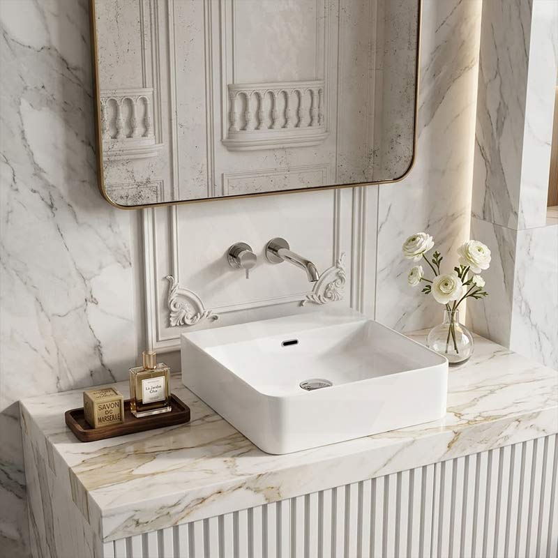 Lukka Kliff Ceramic Above Counter/Wall Hung Basin Tap Hole Available 417x427x125mm - Gloss White