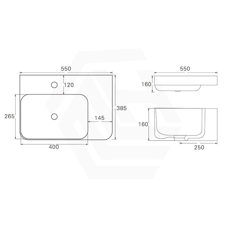 Lukka Kontura Ceramic Wall Hung Basin Left/Right Hand Bowl with Overflow 550/600mm - Gloss White