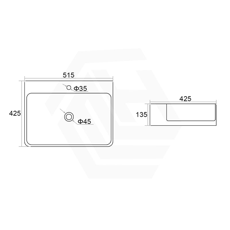 Lukka Kliff Ceramic Wall Hung/Above Counter Basin Tap Hole Available 515x425x135mm - Gloss/Matt White