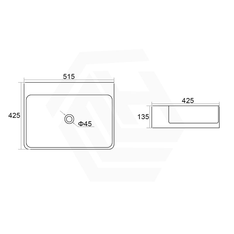 Lukka Kliff Ceramic Wall Hung/Above Counter Basin Tap Hole Available 515x425x135mm - Gloss/Matt White