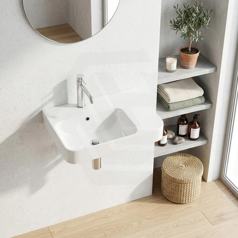 Lukka Kontura Ceramic Wall Hung Basin Left/Right Hand Bowl with Overflow 550/600mm - Gloss White