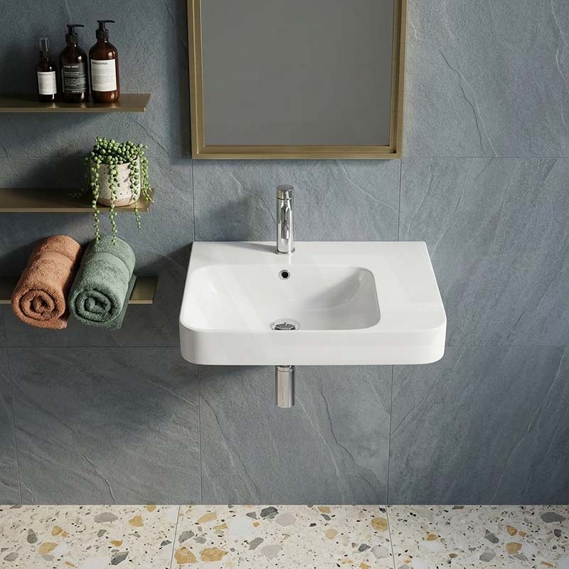 Lukka Kontura Ceramic Wall Hung Basin Left/Right Hand Bowl with Overflow 550/600mm - Gloss White