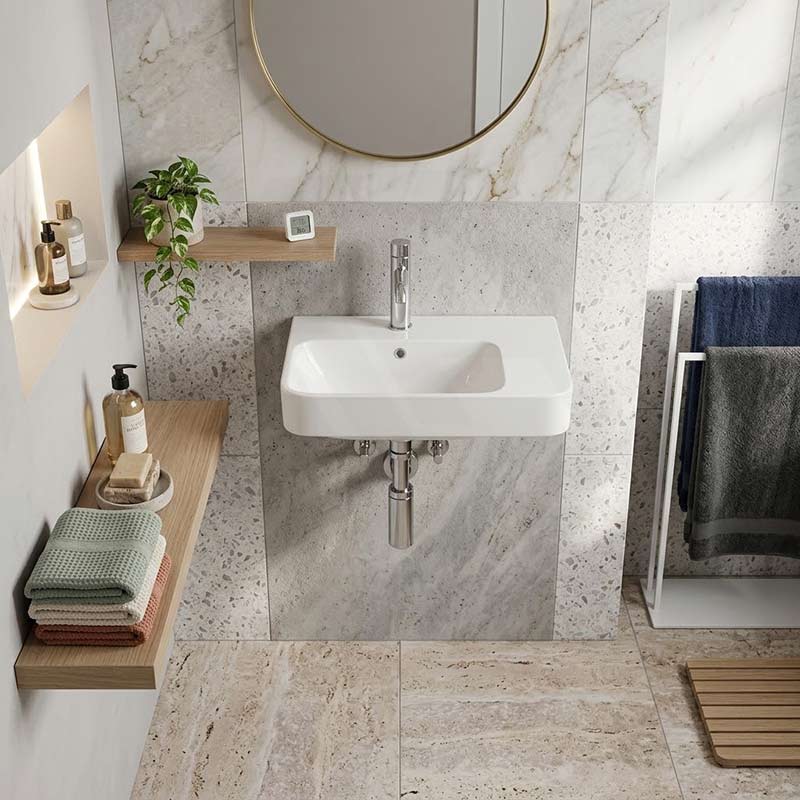 Lukka Kontura Ceramic Wall Hung Basin Left/Right Hand Bowl with Overflow 550/600mm - Gloss White
