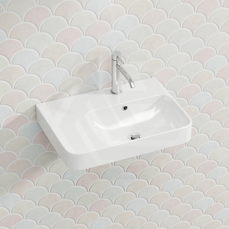 Lukka Kontura Ceramic Wall Hung Basin Left/Right Hand Bowl with Overflow 550/600mm - Gloss White