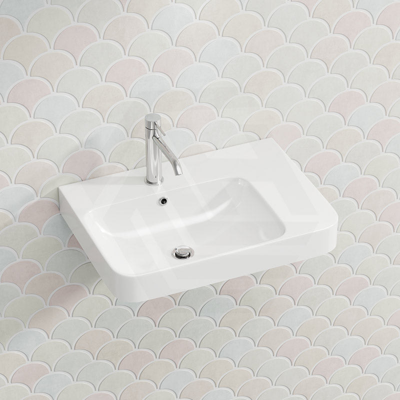 Lukka Kontura Ceramic Wall Hung Basin Left/Right Hand Bowl with Overflow 550/600mm - Gloss White