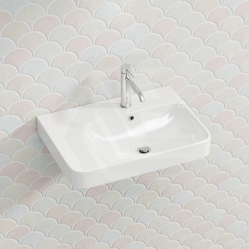 Lukka Kontura Ceramic Wall Hung Basin Left/Right Hand Bowl with Overflow 550/600mm - Gloss White