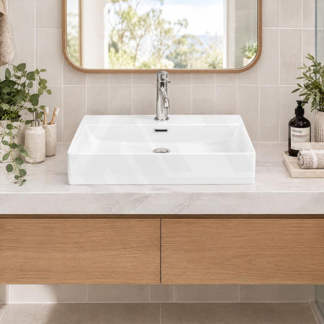 Lukka Above Counter / Wall Hung Rectangle Ceramic Basin with Tap Hole 605x425x130mm - Gloss White