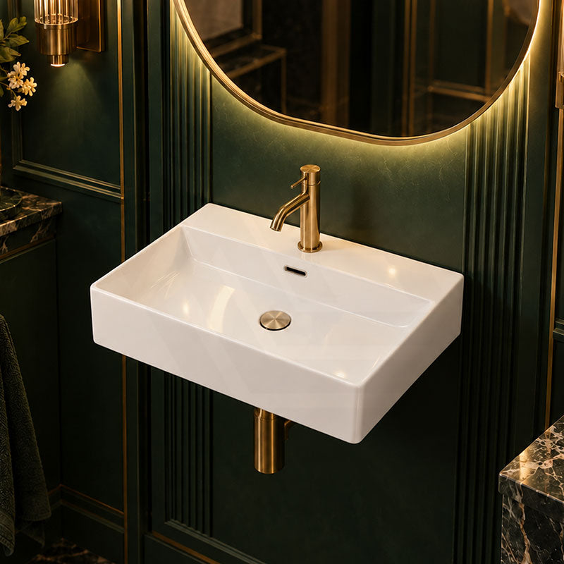 Lukka Above Counter / Wall Hung Rectangle Ceramic Basin with Tap Hole 605x425x130mm - Gloss White