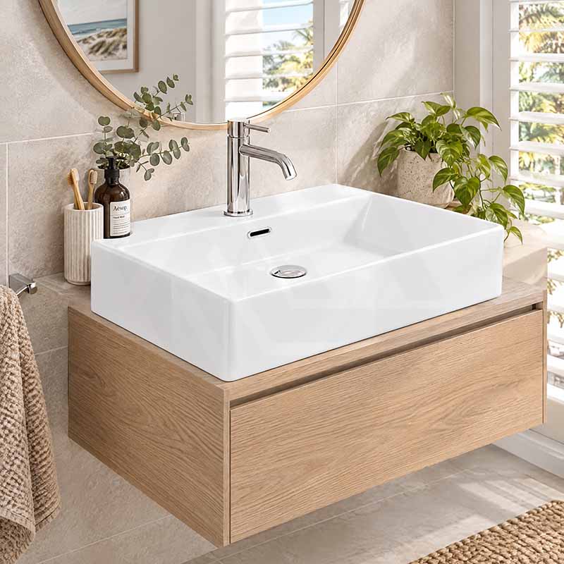 Lukka Above Counter / Wall Hung Rectangle Ceramic Basin with Tap Hole 605x425x130mm - Gloss White