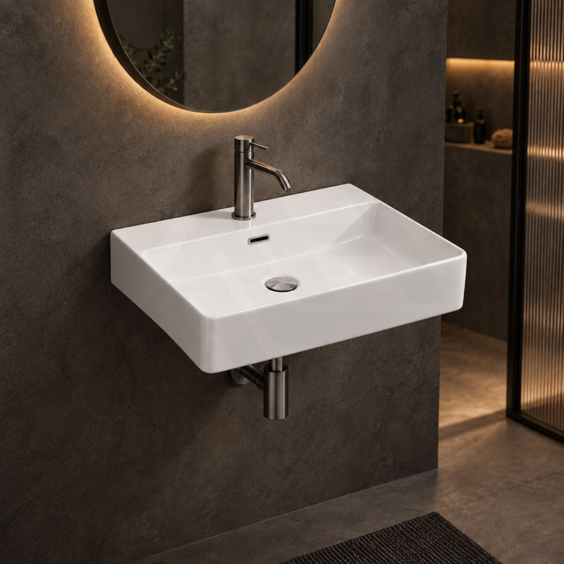 Lukka Above Counter / Wall Hung Rectangle Ceramic Basin with Tap Hole 605x425x130mm - Gloss White