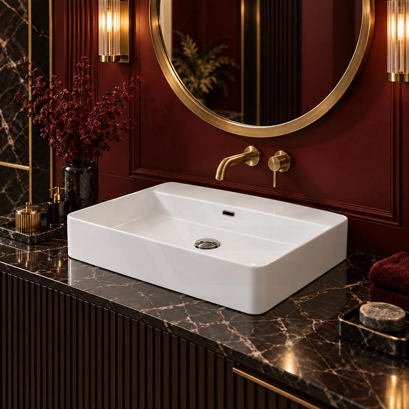 Lukka Above Counter/Wall-hung Ceramic Basin Rectangle 600x420x135mm - Gloss White