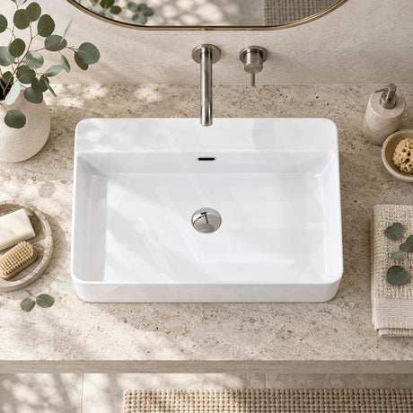 Lukka Above Counter/Wall-hung Ceramic Basin Rectangle 600x420x135mm - Gloss White