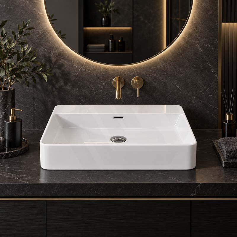 Lukka Above Counter/Wall-hung Ceramic Basin Rectangle 600x420x135mm - Gloss White