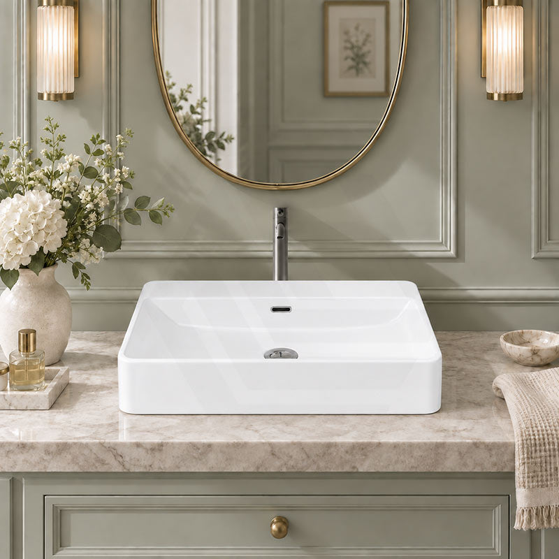 Lukka Above Counter/Wall-hung Ceramic Basin Rectangle 600x420x135mm - Gloss White