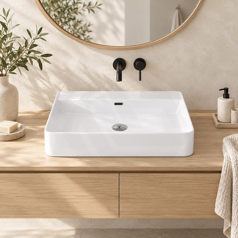 Lukka Above Counter/Wall-hung Ceramic Basin Rectangle 600x420x135mm - Gloss White