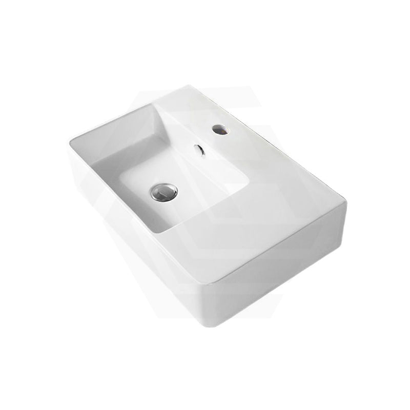 Lukka Kliff 613x415x155mm Ceramic Wall Hung/Above Counter Basin Left/Right Hand Bowl with Overflow Gloss White
