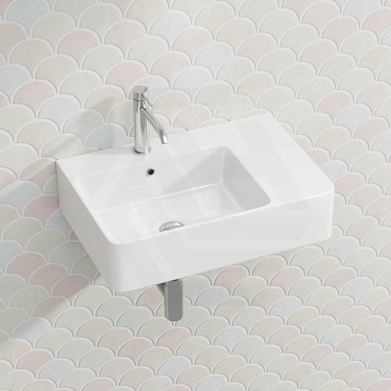 Lukka Kliff Ceramic Wall Hung/Above Counter Basin Left/Right Hand Bowl with Overflow 613x415x155mm - Gloss White