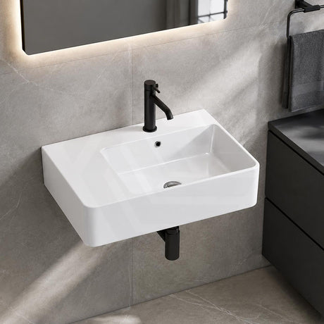 Lukka Kliff Ceramic Wall Hung/Above Counter Basin Left/Right Hand Bowl with Overflow 613x415x155mm - Gloss White