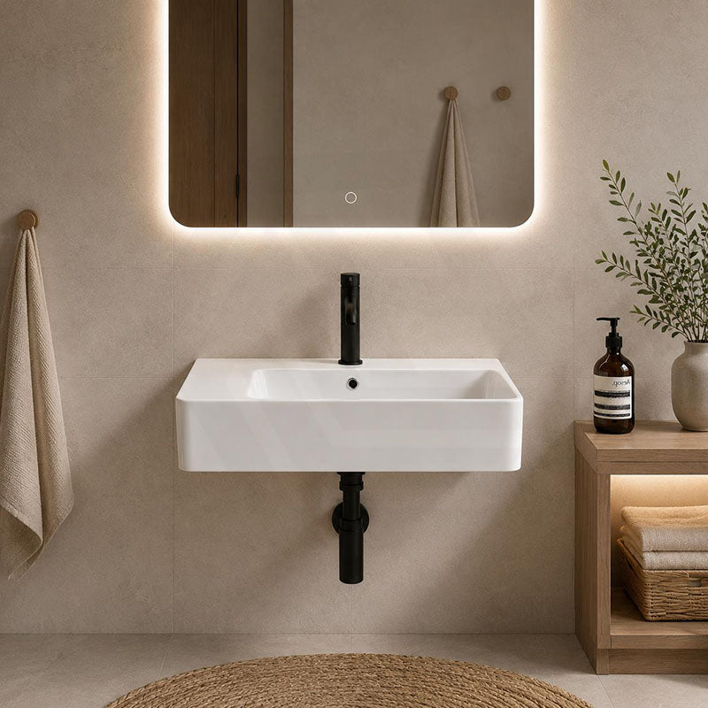 Lukka Kliff Ceramic Wall Hung/Above Counter Basin Left/Right Hand Bowl with Overflow 613x415x155mm - Gloss White